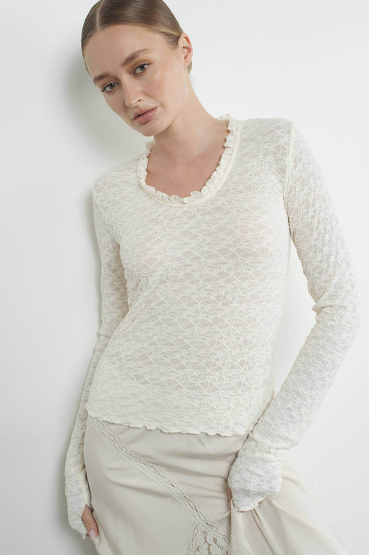 LACE TOP WITH RUFFLE ROUND NECK - SAUVAGE ZSA™