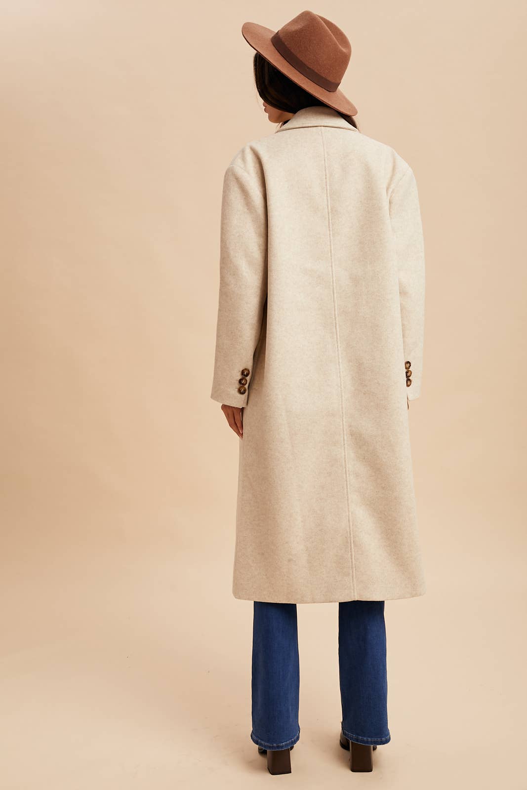 Double Breasted  Lapel Duster Felt Pea Coat