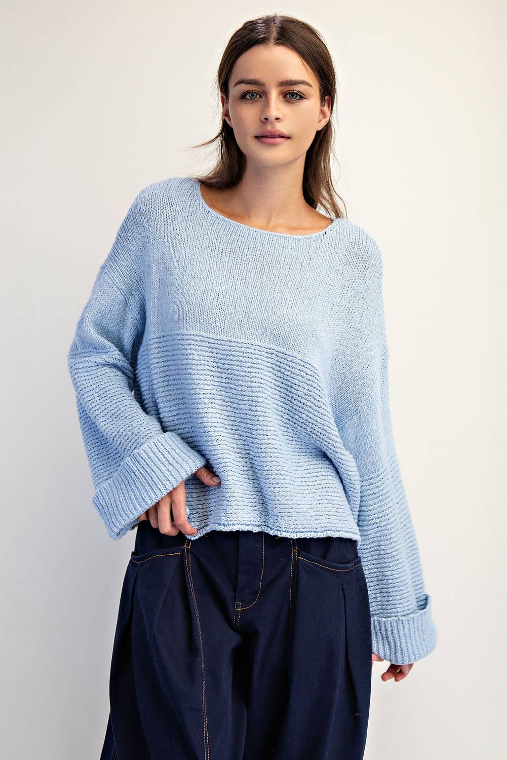 Textured Boat Neck Cotton Sweater