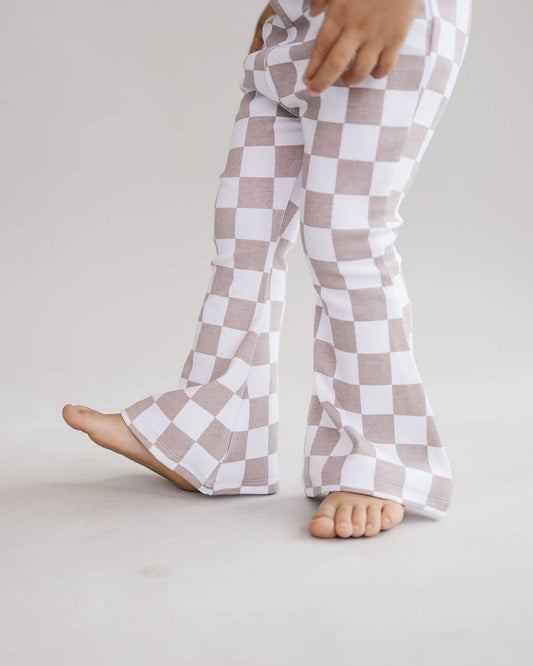 Checkered Flare Kids Pants - Grey
