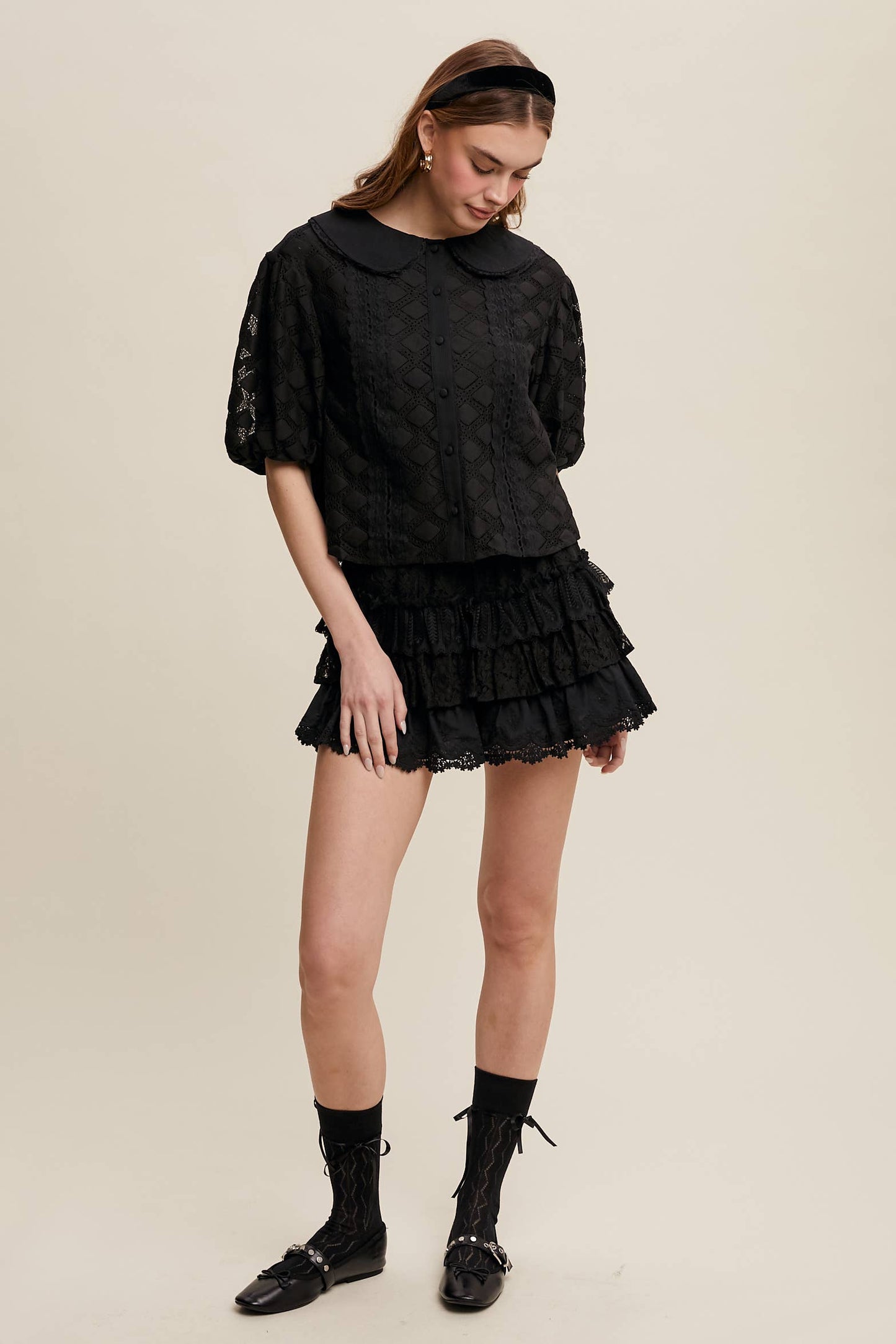 Lace Tiered Shorts with Ruffle Details