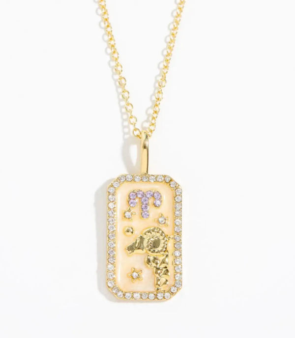 Aries Necklace - Enamel and Crystal Tarot Card Astrological Zodiac