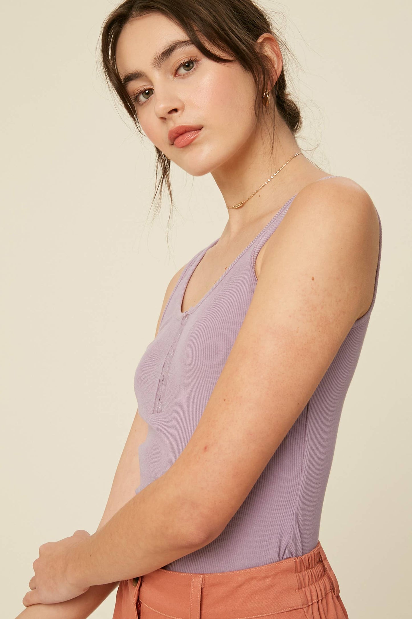 Ribbed Henley Tank Top