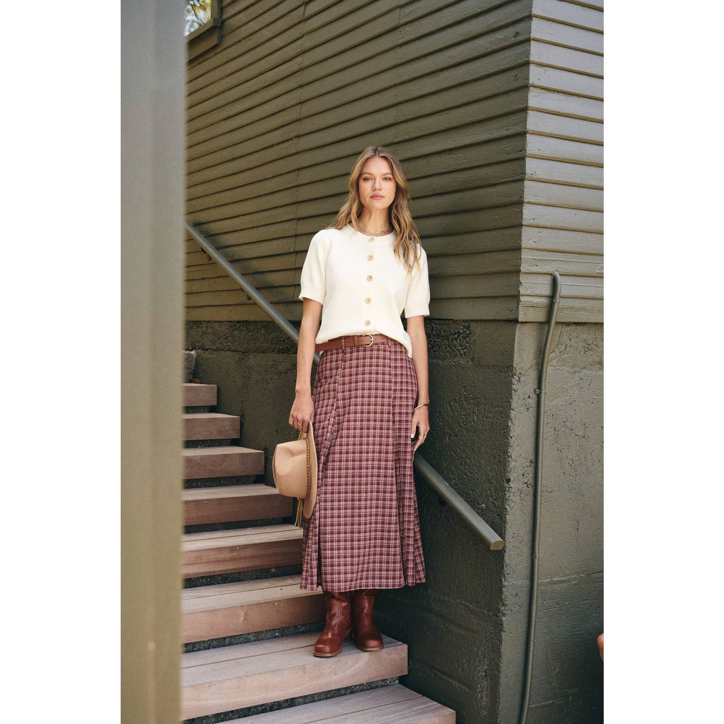 Heritage Plaid Flare Maxi Skirt with Belt