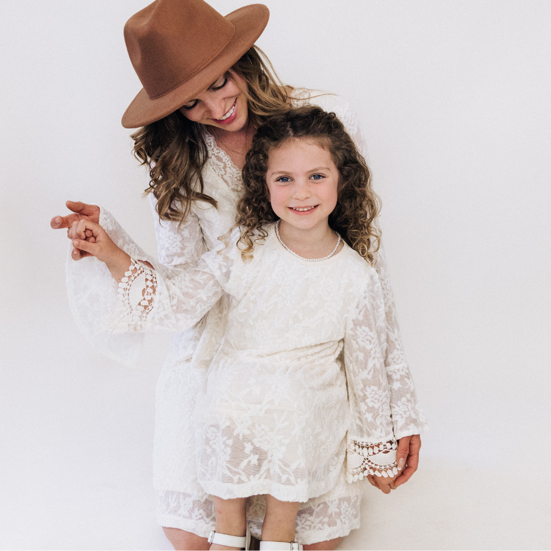 Ivory Lace Mommy & Me Bridal Dress - Flower Girl Dress - Wedding Girl