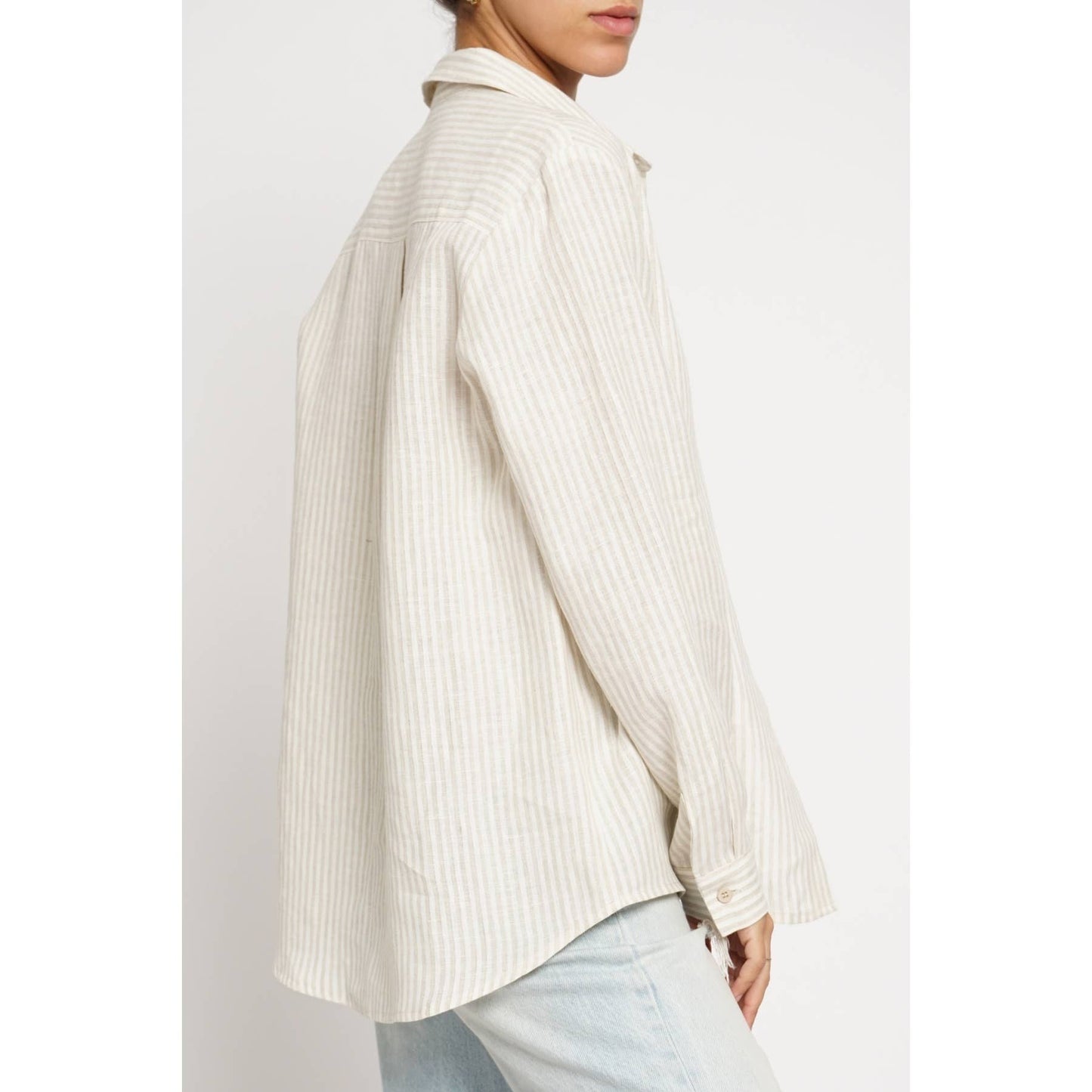 100% Linen Striped Button Down Shirt