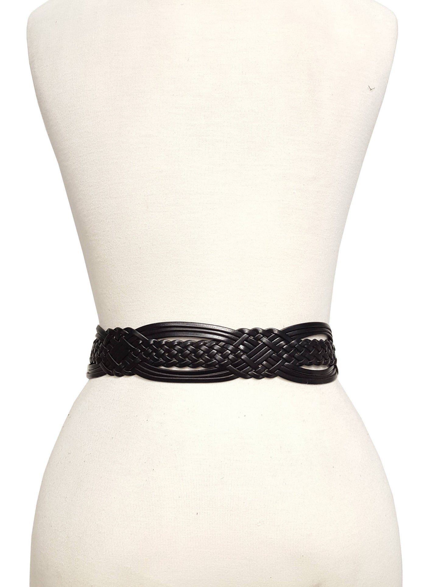 High Waist Belt with Hand Braided Leather and White ‘Bone Stone’ Style Brass Buckle