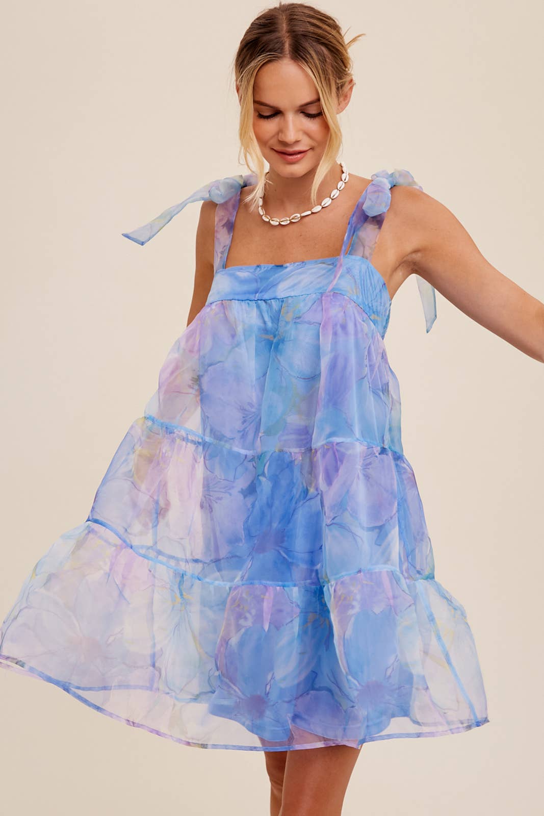 Watercolor Floral Organza Mini Dress