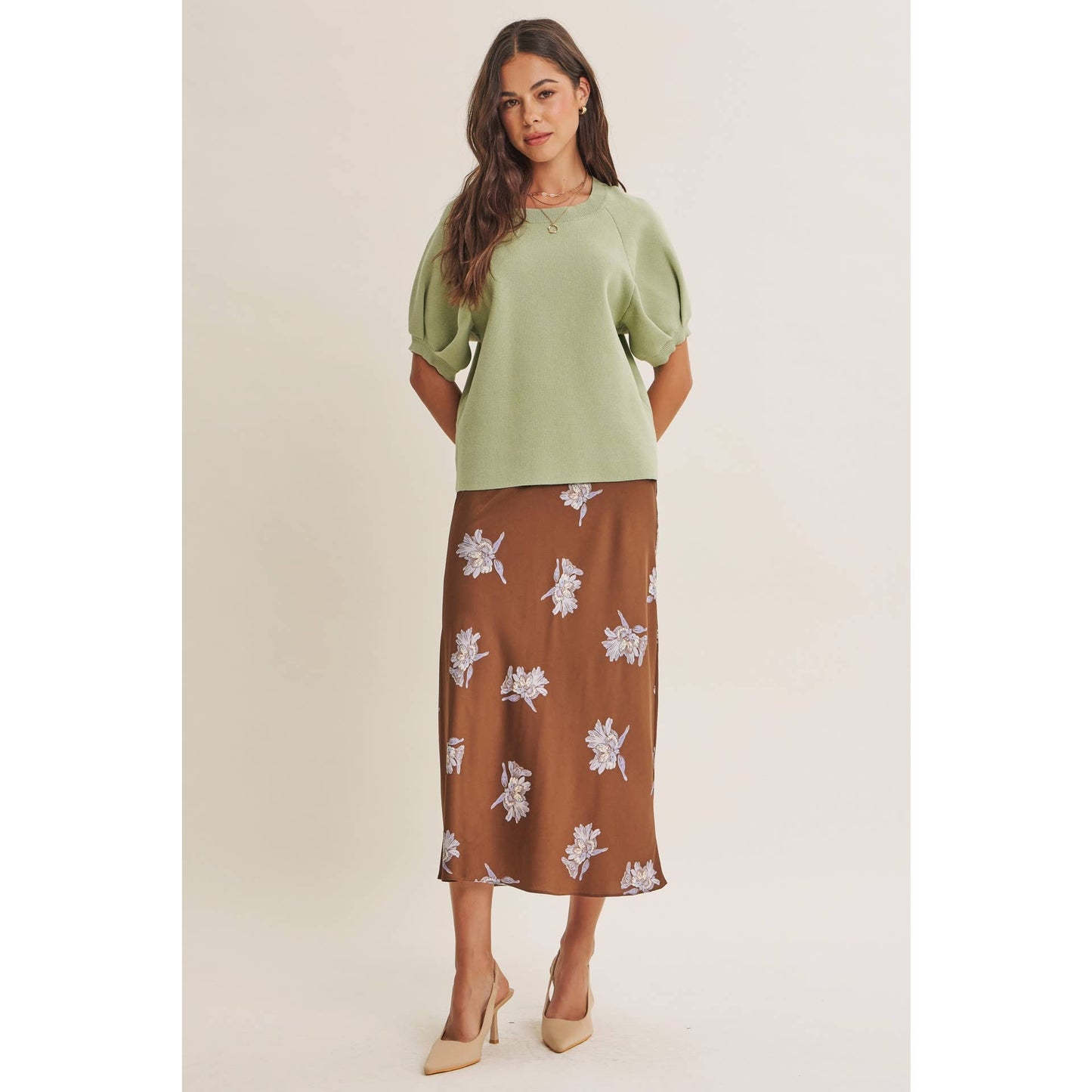 Date Night Satin Floral Midi Skirt