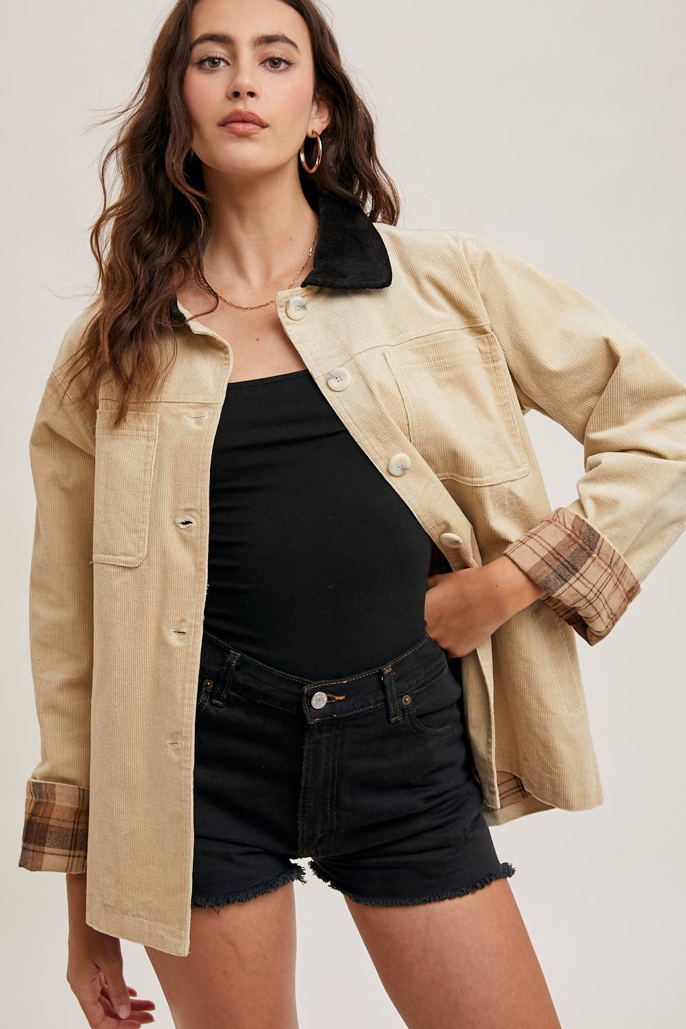 Corduroy Barn Jacket with Inner Plaid Lining