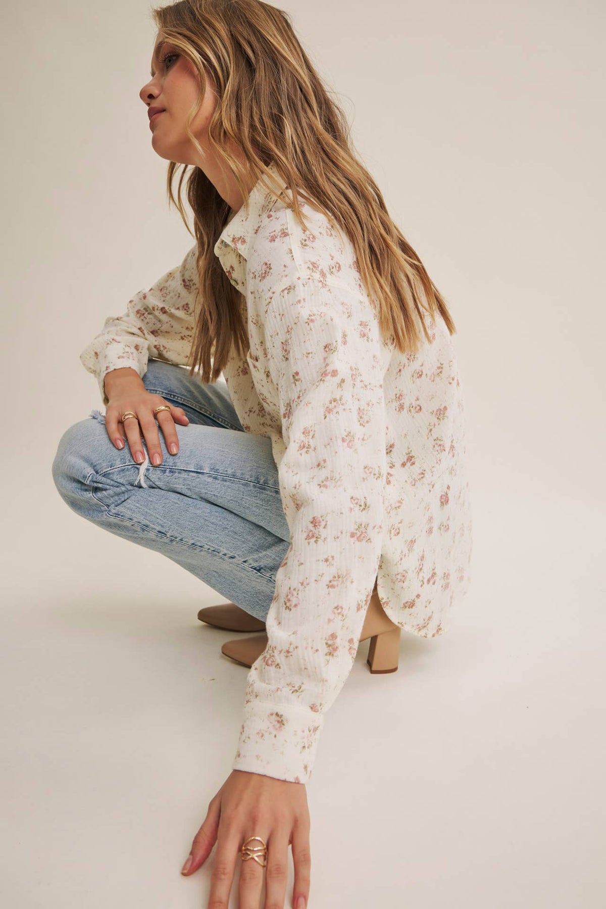 Soft Floral Cotton Relaxed Fit Button Down Shirt