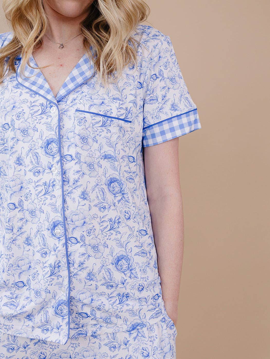 Bamboo Women's Pajamas Set - Mommy and Me Matching - Blue Flowers