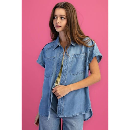 Tencel Denim Short sleeve Top