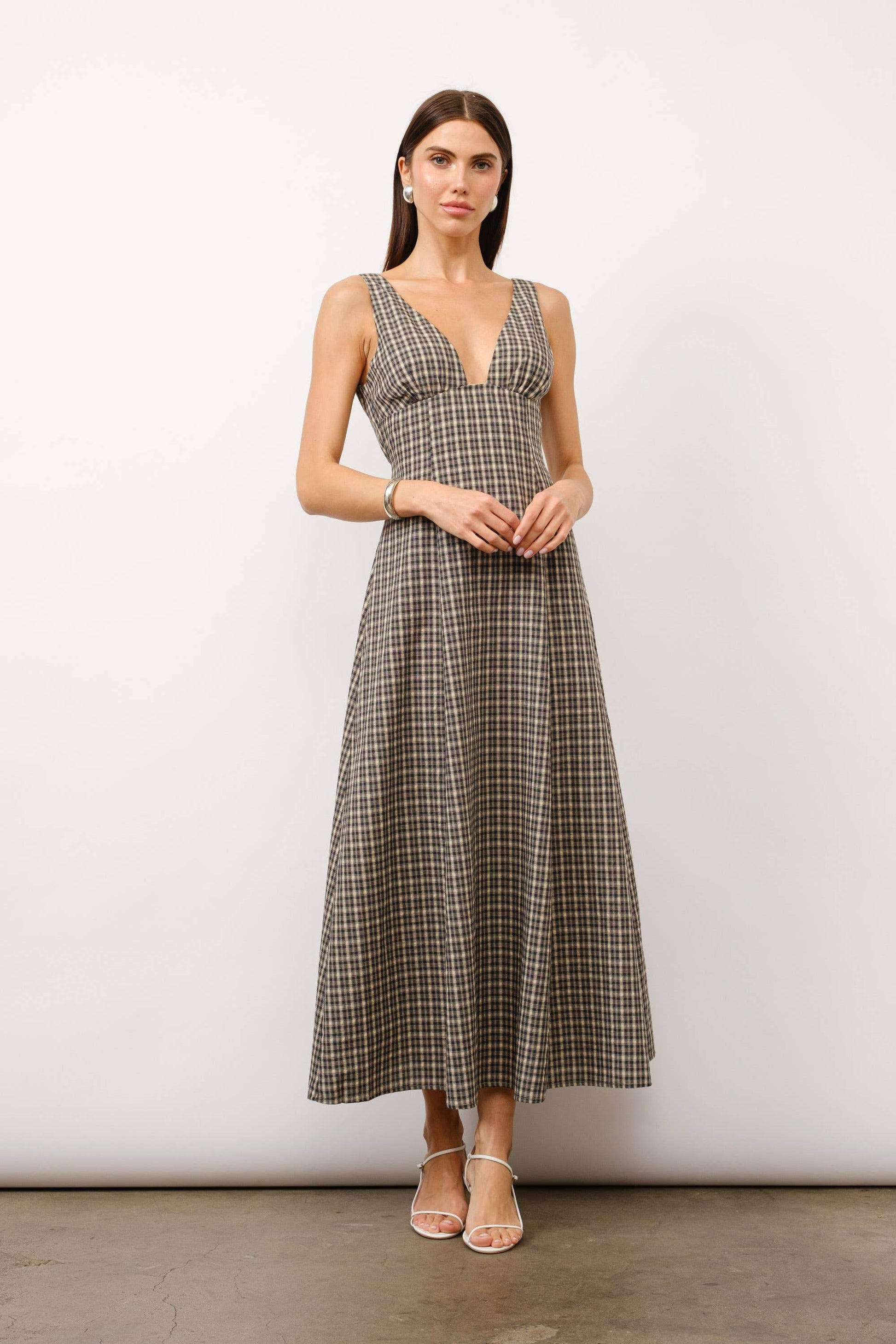 Plaid Maxi Dress with Godet Skirt SAUVAGE ZSA Plaid Maxi Dress with Godet Skirt SAUVAGE ZSA