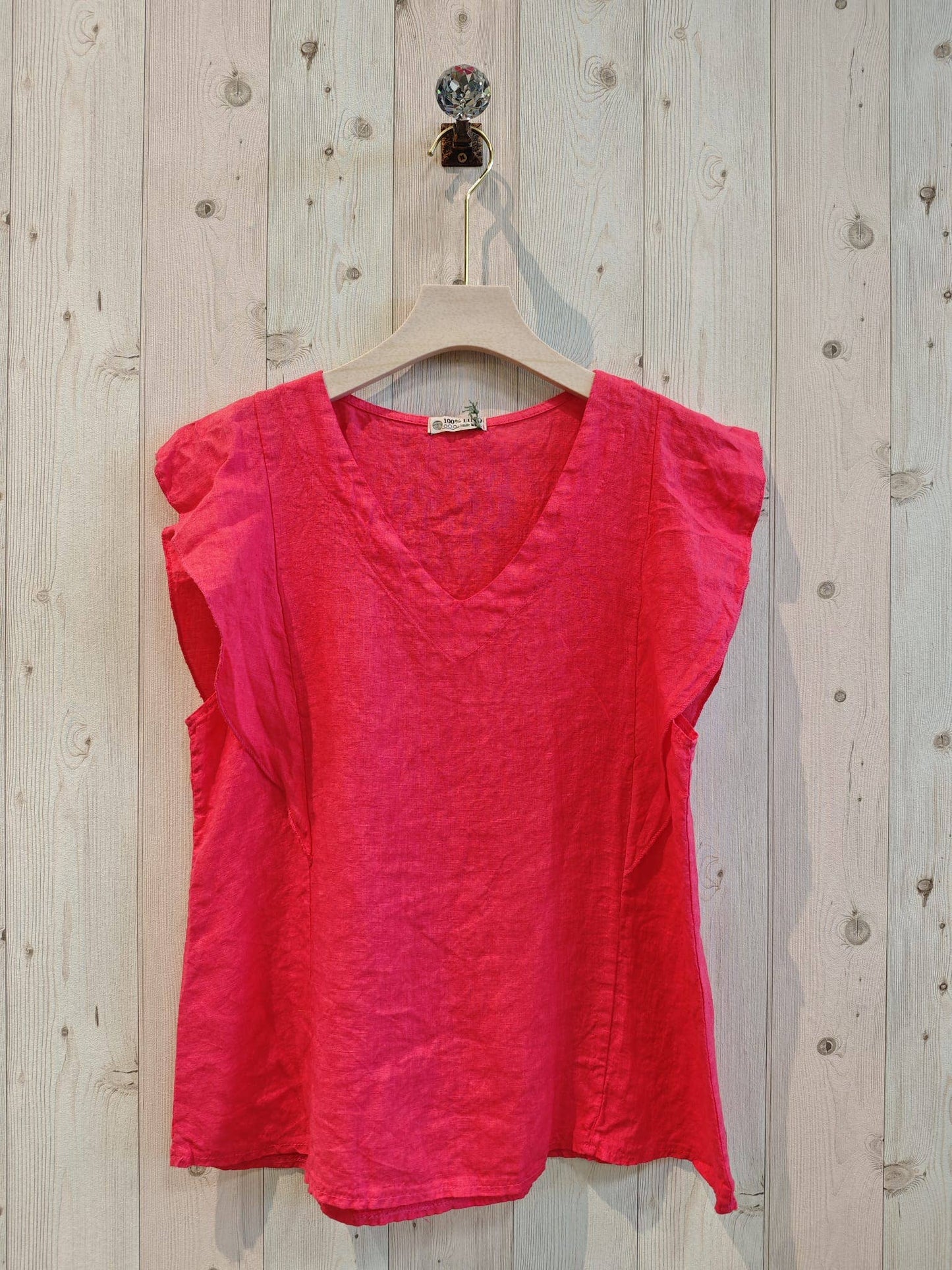 Earthy Linen Ruffle Sleeve Blouse