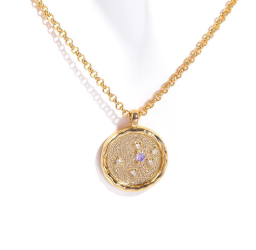 Celestial Zodiac Coin and CZ Necklaces - 14K gold - Birthday Gift