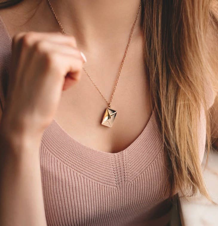Love Letter 14K Gold Steel  Envelope and Letter necklace