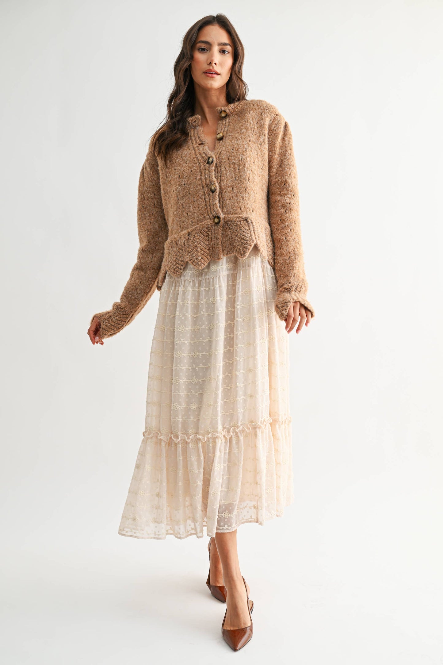 Scalloped Hem Textured Cardigan