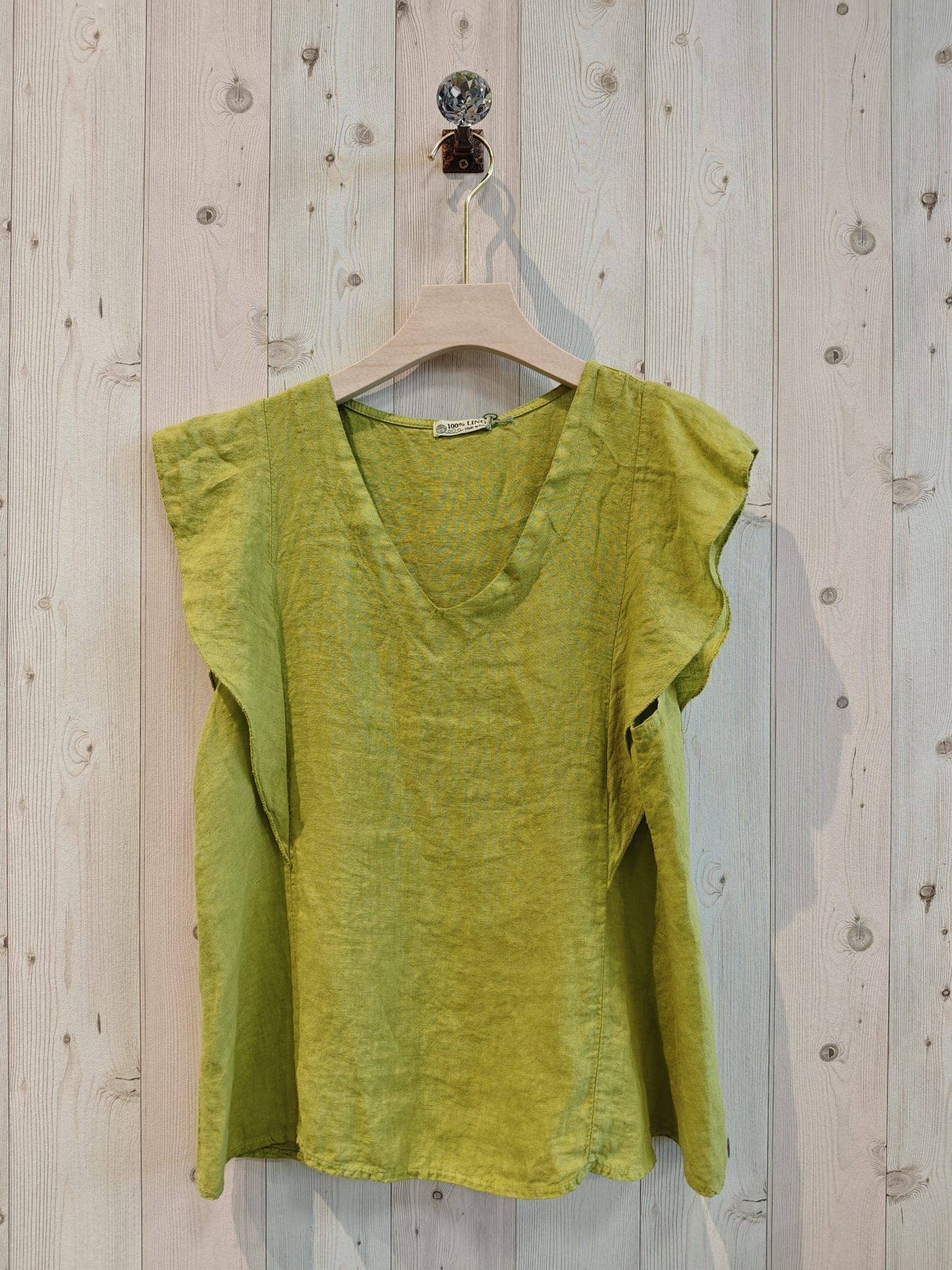 Earthy Linen Ruffle Sleeve Blouse