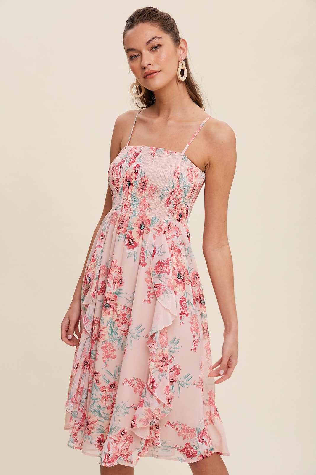 Pretty Pink Floral Chiffon Midi Dress