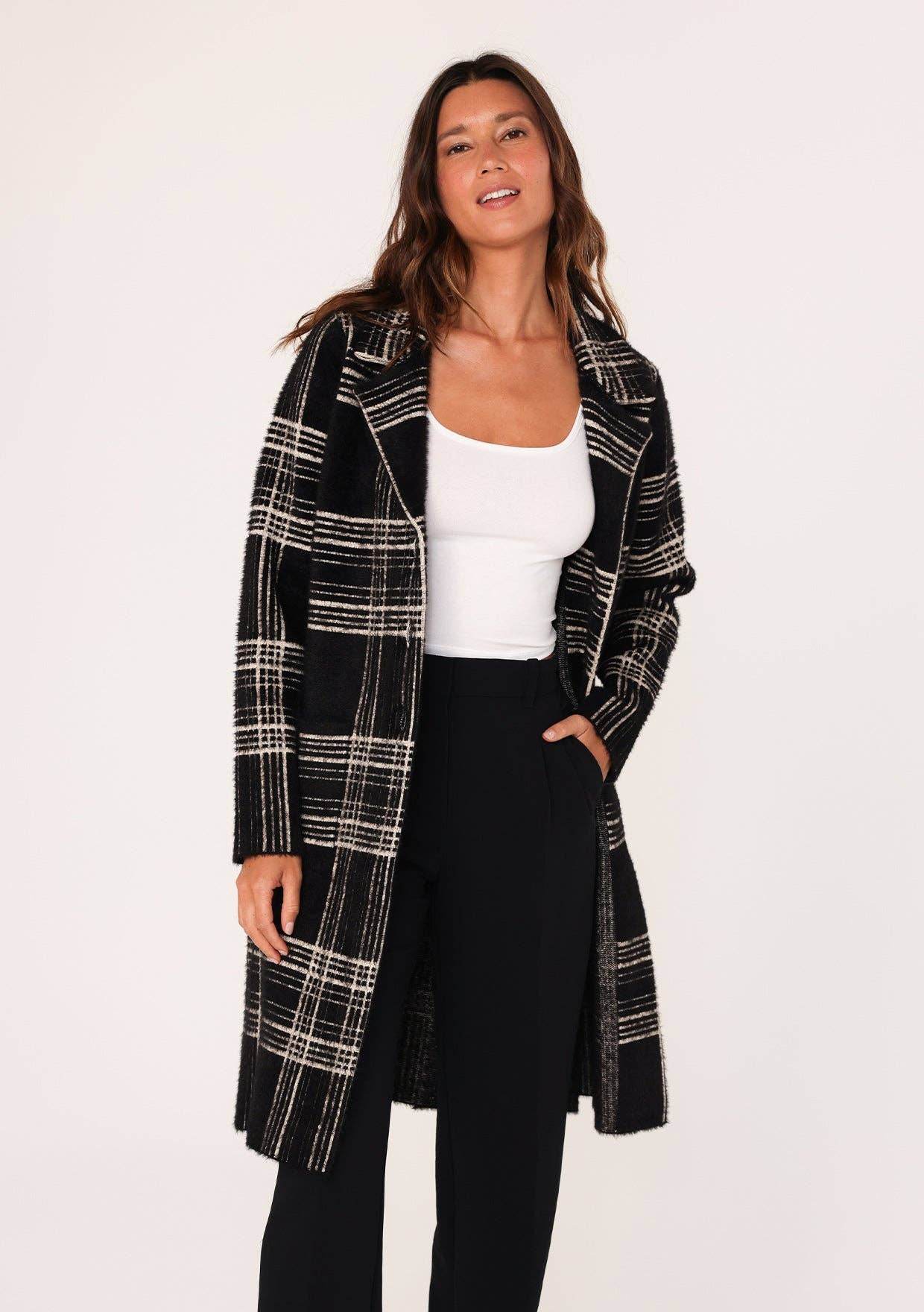 Long Fuzzy Plaid Collared Coatigan - SAUVAGE ZSA™