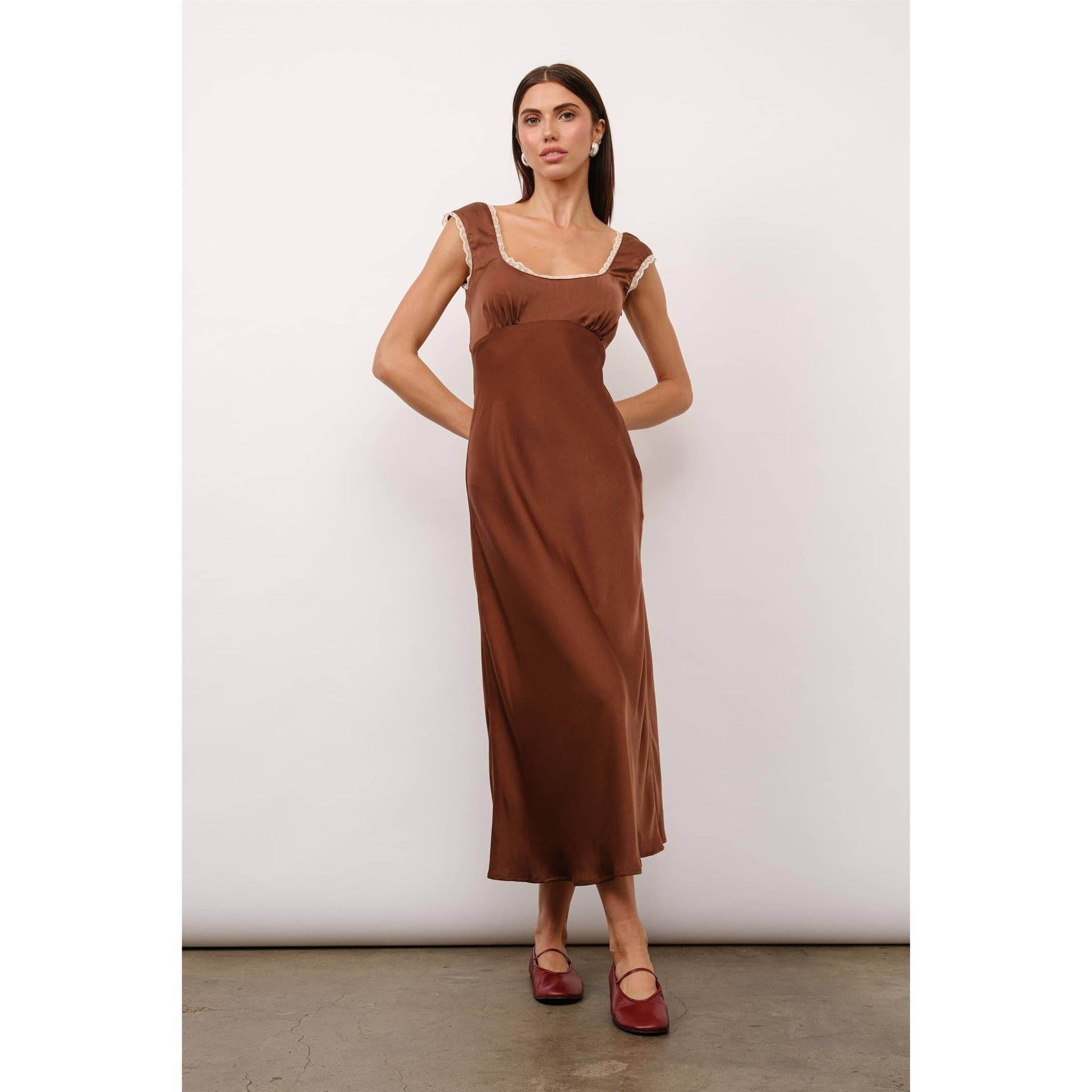 Valentina Tie Back Maxi Dress in Brown Satin SAUVAGE ZSA Valentina Tie Back Maxi Dress in Brown Satin SAUVAGE ZSA
