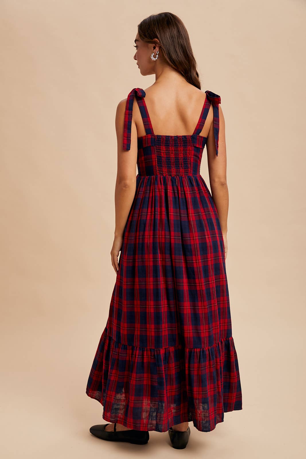 Tartan Red Plaid Cotton Maxi Dress