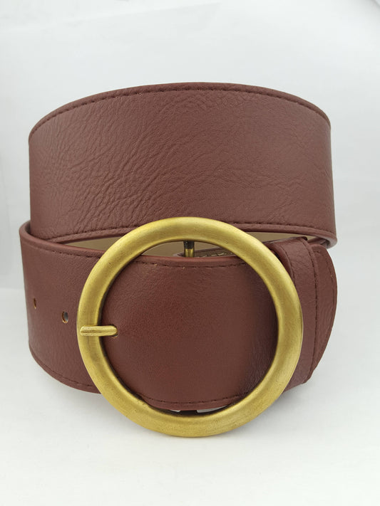 Wide High Waist Belt with Round Buckle
