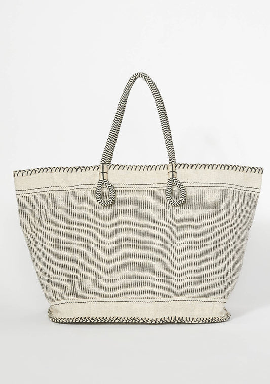 Large Woven Cotton Zip-Up Tote Bag