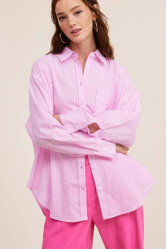 100% COTTON STRIPED BUTTON-DOWN SHIRT