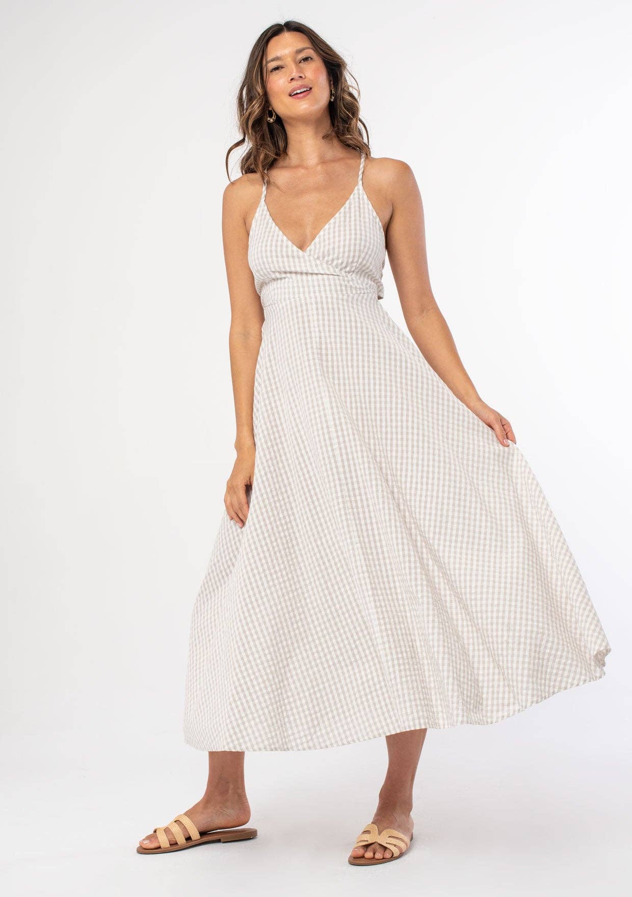 Gingham Cross Back Bow Midi Dress