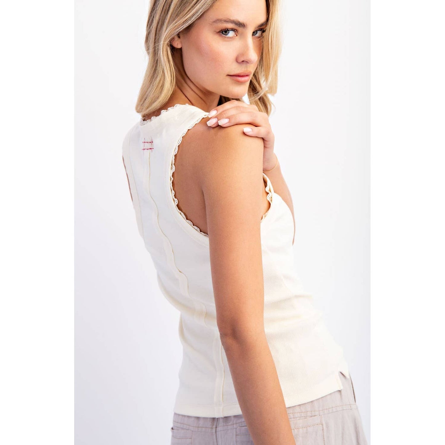 Lace Trim Ribbed Tank Top