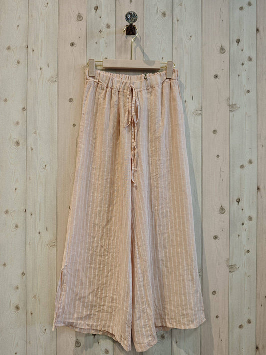 100% Italian Linen Striped Capri Trouser