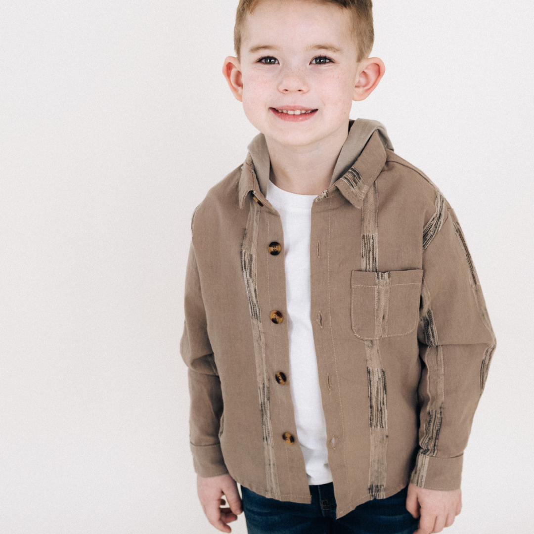 100% Cotton Button Down Long Sleeve Shirt with Hoodie - Child