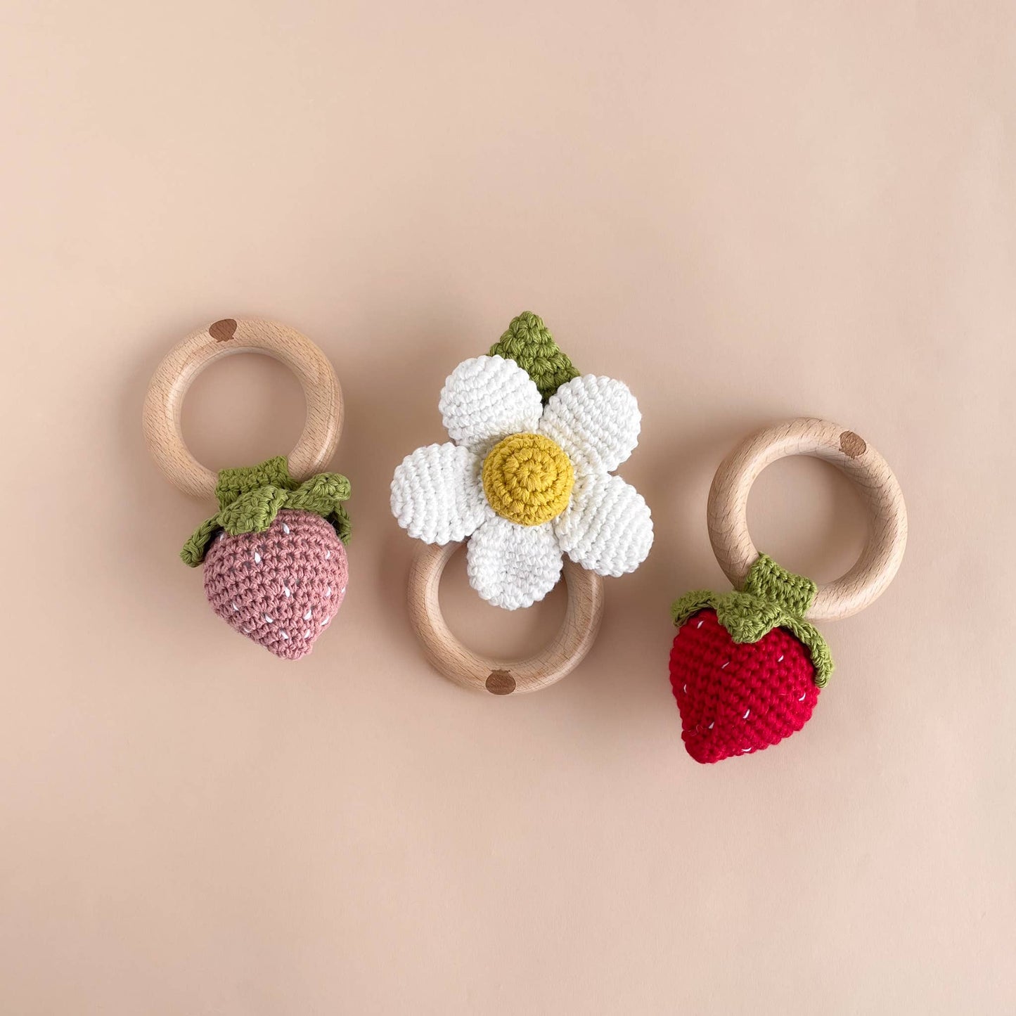Strawberry Teether & Cotton Crochet Rattle Baby Toy