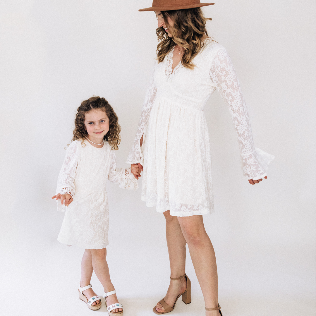 Ivory Lace Mommy & Me Bridal Dress - Flower Girl Dress - Wedding Girl