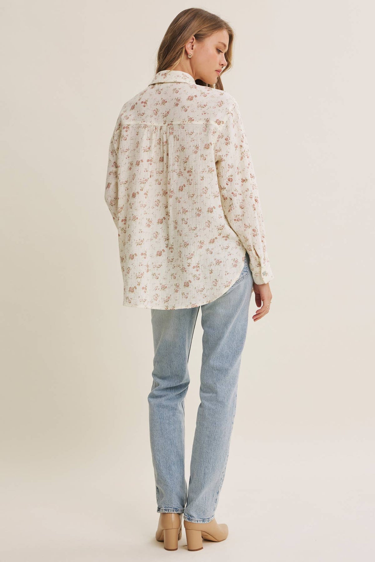 Soft Floral Cotton Relaxed Fit Button Down Shirt