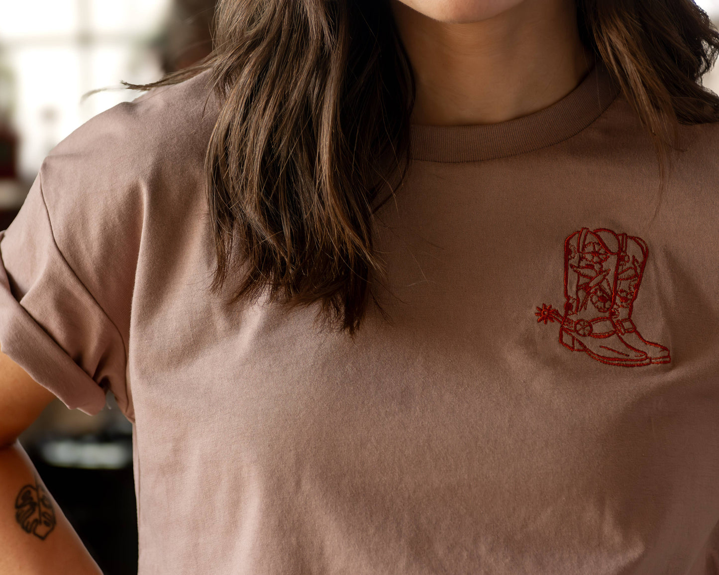 Cowboy Boot Cropped Western Tee (Embroidered)