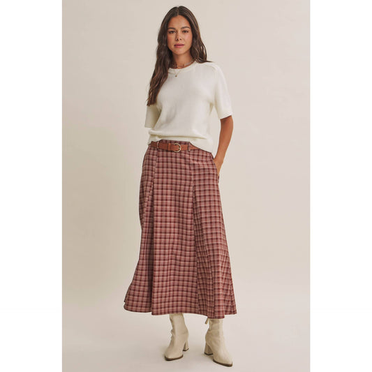 Heritage Plaid Flare Maxi Skirt with Belt