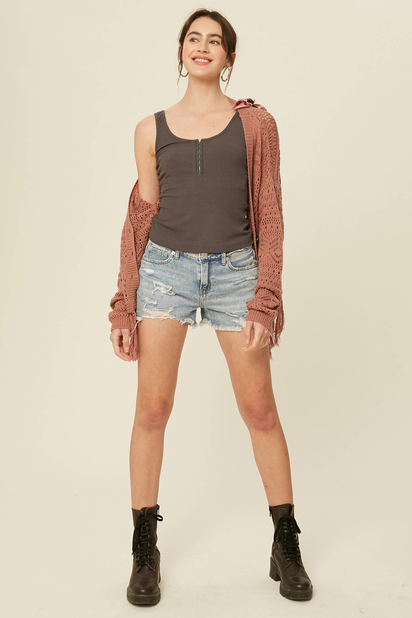Ribbed Henley Tank Top