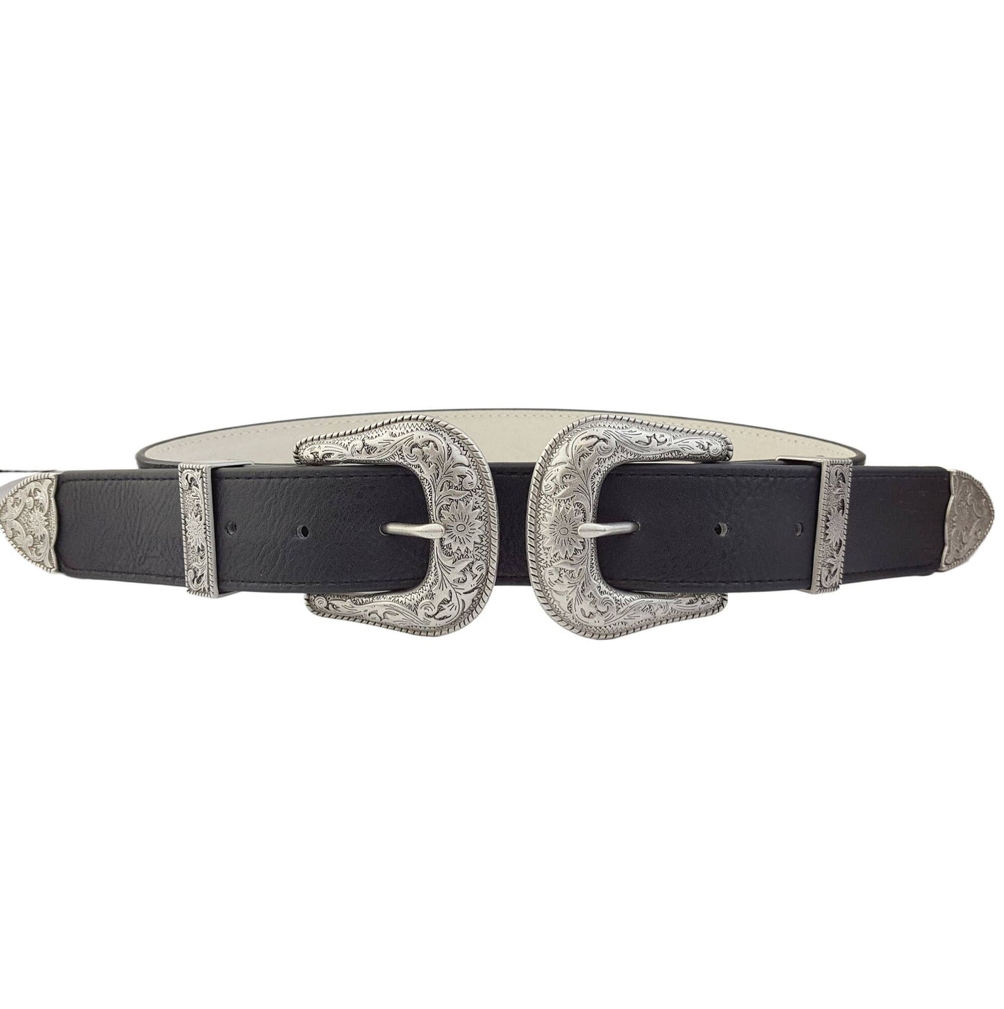 Silver Western Double Buckle High Waist Belt