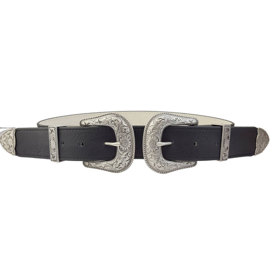 Silver Western Double Buckle High Waist Belt