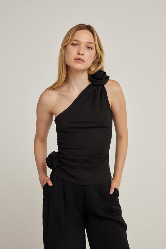 Ribbed Rose Top - Black