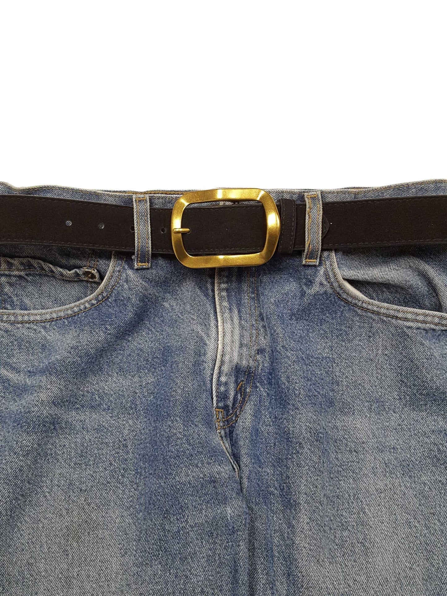 Genuine Suede Leather Belt With Timeless Rectangular Buckle