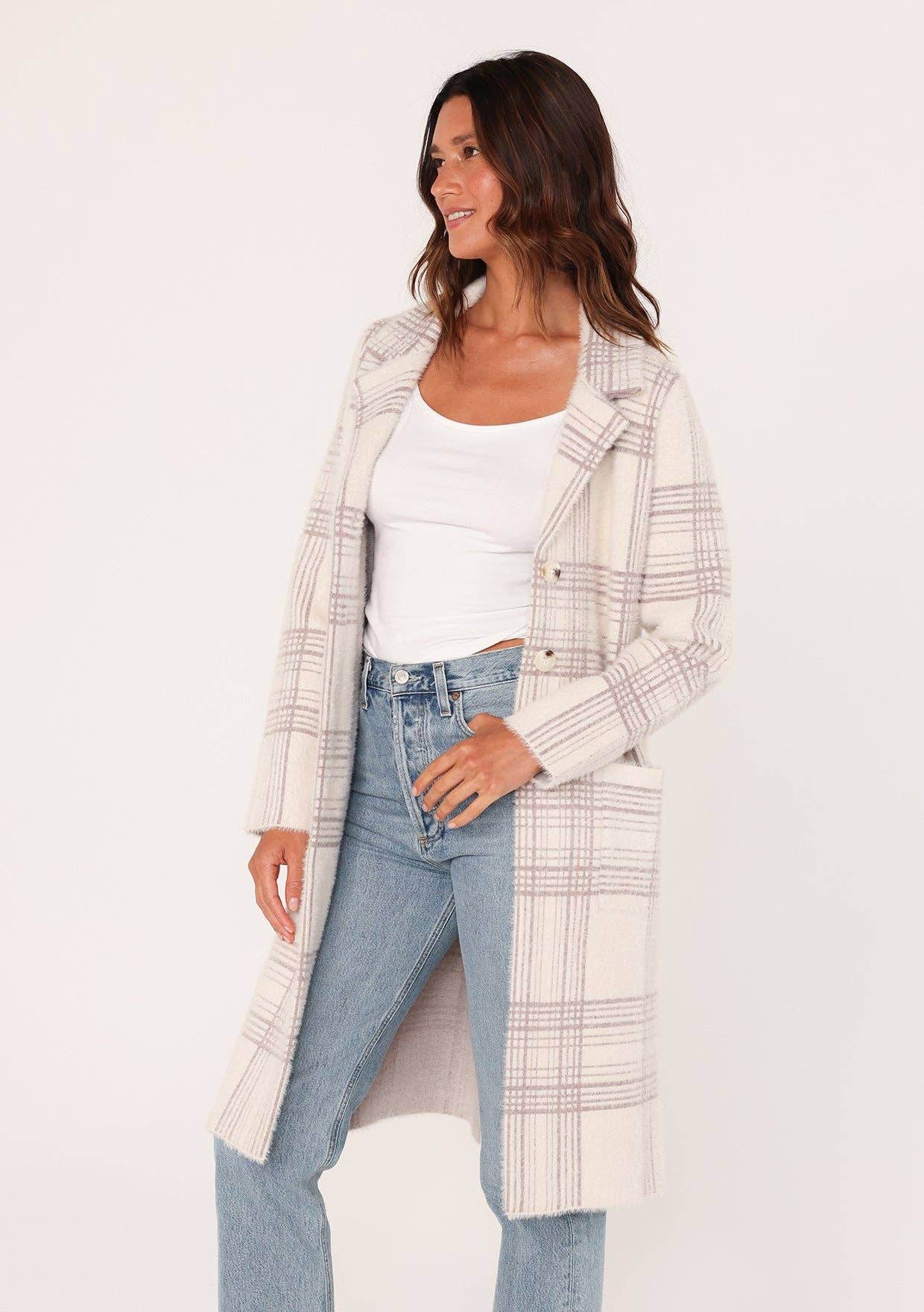 Long Fuzzy Plaid Collared Coatigan - SAUVAGE ZSA™