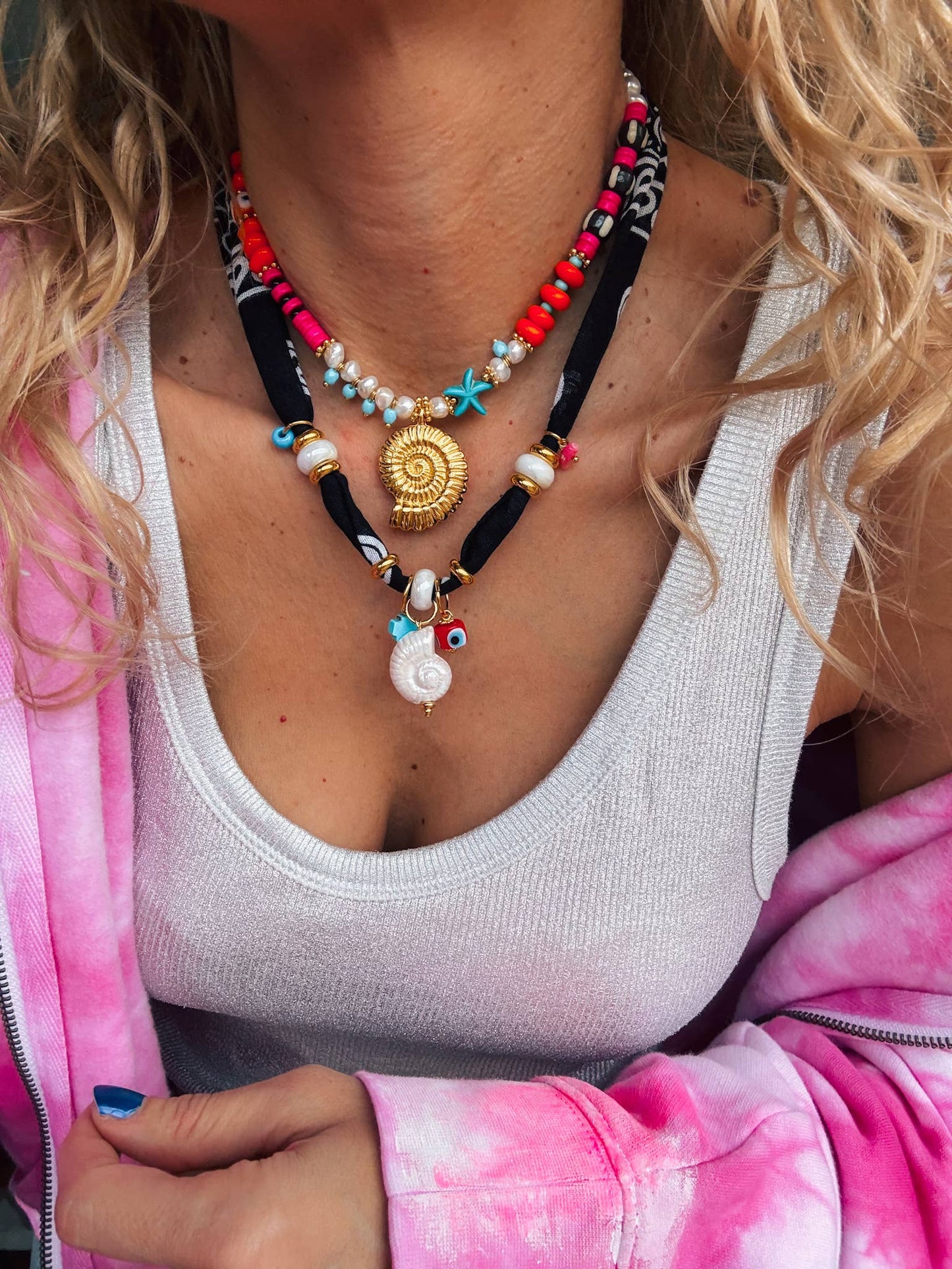 Colorful Beaded Gold Shell Necklace
