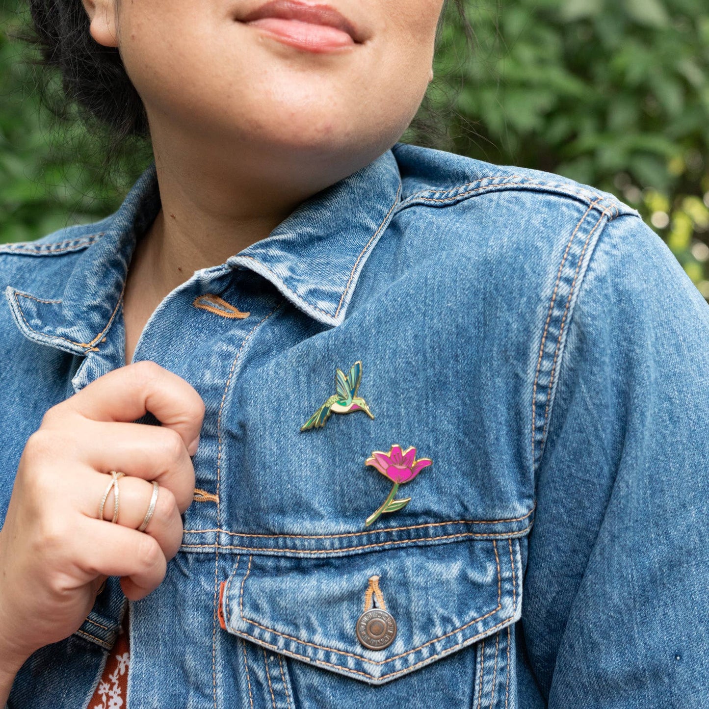 Hummingbird & Pink Lily Flower Gift Pin Set