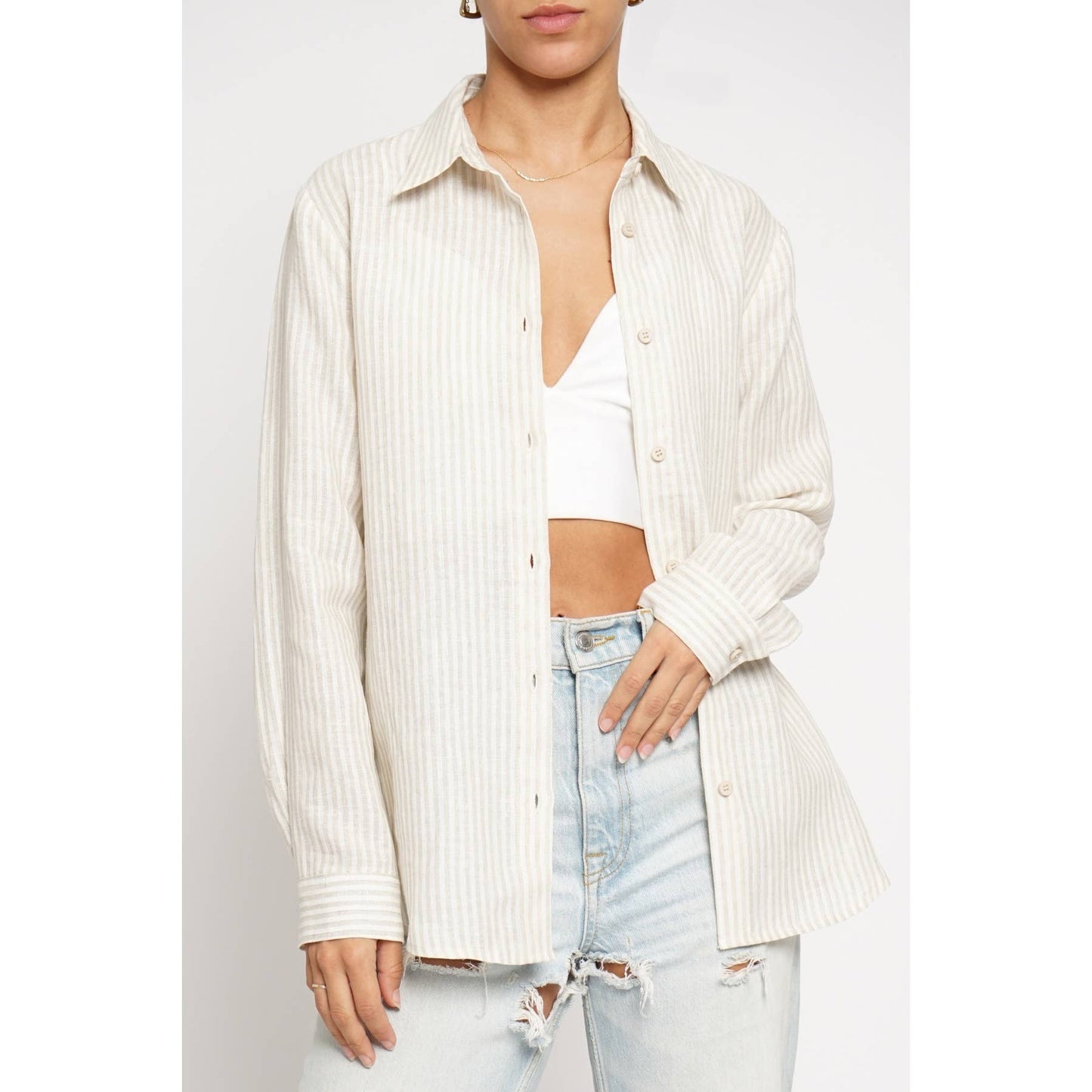 100% Linen Striped Button Down Shirt