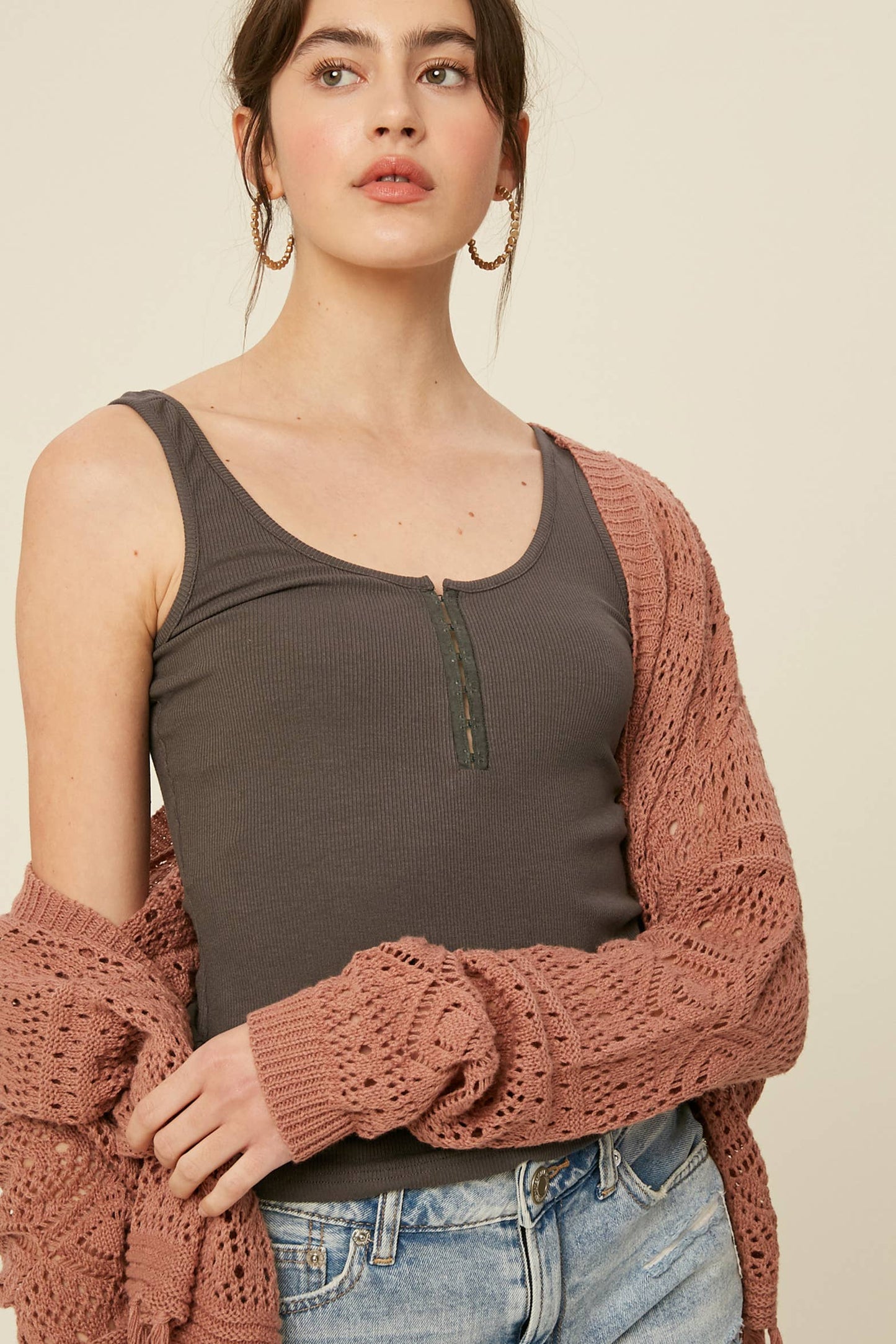 Ribbed Henley Tank Top