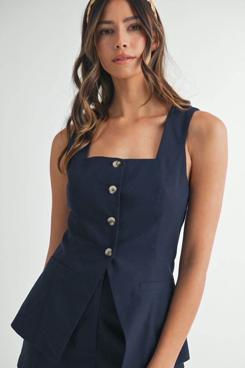 Timeless Tailored Navy Shorts and Vest Set